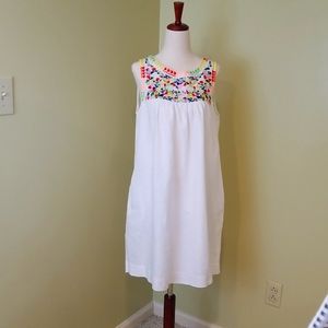 J Crew White Embroidered Linen Blend Sleeveless Dress